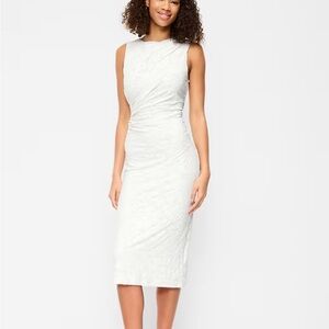 NEW Old Navy Fitted White Midi Dress with Floral textured detail